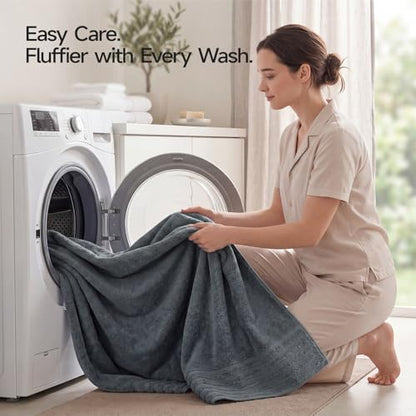 ecolook Soft Bath Towels 2 Pack, 100% Cotton Ultra Absorbent & Quick-Drying | Luxury Lightweight with Hanging Loop, Grey towels for Bathroom Shower Gym Travel - color: Dark Gray