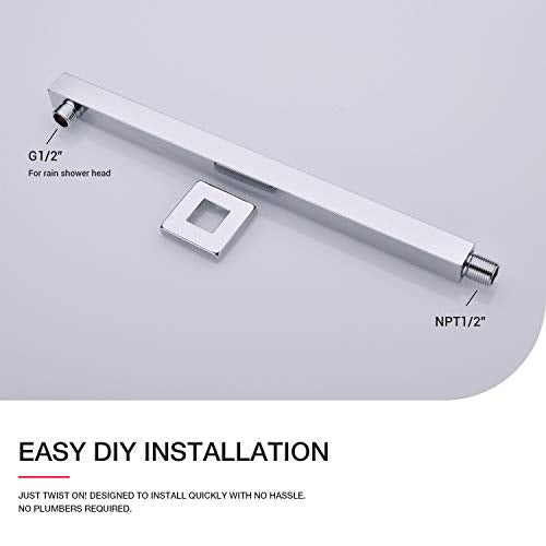 Shower Arm with Flange 16 Inch Stainless Steel Overhead Shower Extension Arm Bathroom Wall Mounted Pipe for Rainfall Showerhead, Chrome - color: Chrome