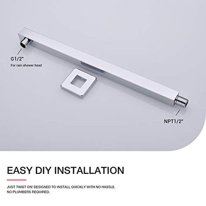 Shower Arm with Flange 16 Inch Stainless Steel Overhead Shower Extension Arm Bathroom Wall Mounted Pipe for Rainfall Showerhead, Chrome - color: Chrome