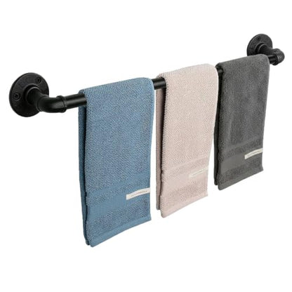 Industrial Pipe Towel Rack Towel Bar, Heavy Duty Wall Mounted Rustic Farmhouse Bath Towel Holder for Bathroom (Black, 32 inch) - color: Black, size: 32 inch