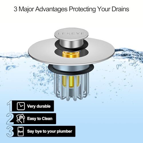 LEKEYE Bathroom Sink Stopper | Shower Drain Hair Catcher | Pop-up Sink Drain Stopper with Strainer | Bathroom Sink Plug for 1-1/8 to 1-1/2" Sink Drain Hole- Pearl Chrome - color: Pearl Chrome