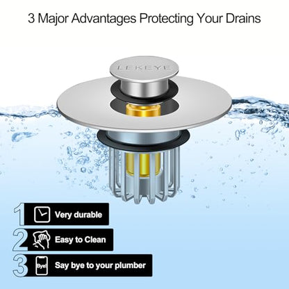LEKEYE Bathroom Sink Stopper | Shower Drain Hair Catcher | Pop-up Sink Drain Stopper with Strainer | Bathroom Sink Plug for 1-1/8 to 1-1/2" Sink Drain Hole- Pearl Chrome - color: Pearl Chrome