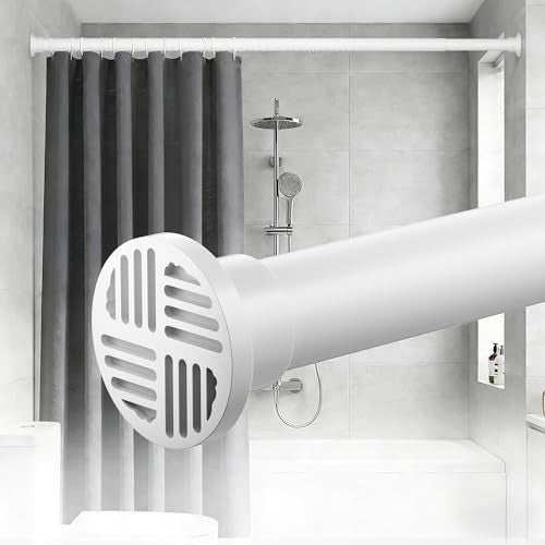 No-Twist Shower Curtain Rod by EZFurni, 42–82 Inch Heavy Duty Tension Rod with Lock-In Stability, No Drill, Spring-Loaded Non-Slip Secure Hold for Bathroom, Window, Closet, 1.26" Diameter, White - color: White, size: 42-82 Inches