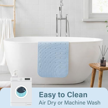 Extra Long Rubber Bathtub Mat, Non-Slip Shower Tub Mat, 39x16 Inch, Bath Tub Floor Mat with Suction Cups and Drainage Holes, Light Blue - color: Light Blue