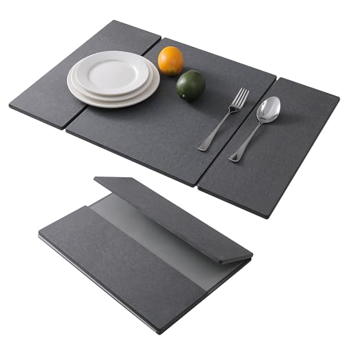 Foldable Stone Dish Drying Mat for Kitchen Counter, Diatomaceous Earth Drying Mat with Non-Slip Backing, Heat Resistant Multifunctional Mat for Kitchen & Bathroom, Instant water absorption-(24"×16") - color: Dark Gray1