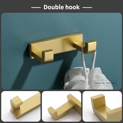 Bathroom Hardware Accessories Set Brushed Gold Towel Bar Set Square Bathroom Accessories Kit 4-Piece Towel Holder Set Stainless Steel Wall Mounted,23.6 Inch Towel Bar - color: Brushed Gold