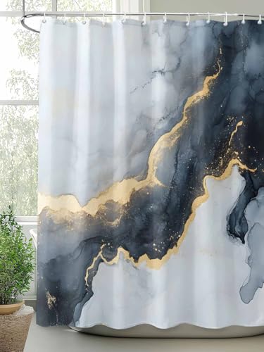 Waterproof Fabric Shower Curtain Black Grey Marble Texture Abstract Art Shower Curtains for Bathroom, Quick-Drying, Machine Washable 72x72 Inch - color: Black Gray Gold, size: 72"W x 72"L (Pack of 1)