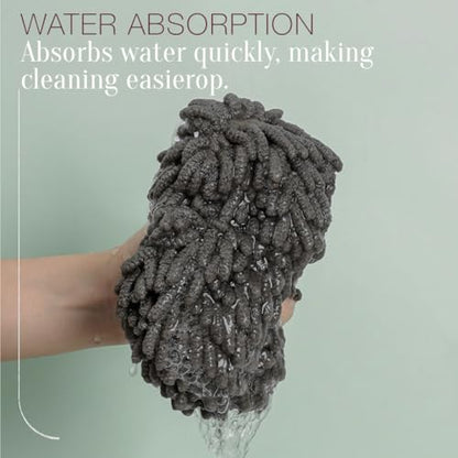 Microfiber Chenille Hand Towel, Soft Hanging Absorbent Quick Dry Towels 2Pcs Kitchen, Bathroom Hand Drying Cleaning with Creative Decoration Towel Set. (Grey+Blue)