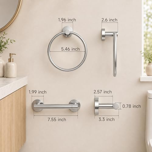 Toilet Paper Holder and Hand Towel Ring Bathroom Set | Chrome,Stainless Steel,Wall Mount,Bathroom Accessories,Hand Towel Ring and Toilet Paper Holder Set,Easy to install,Durable - color: Polished Chrome