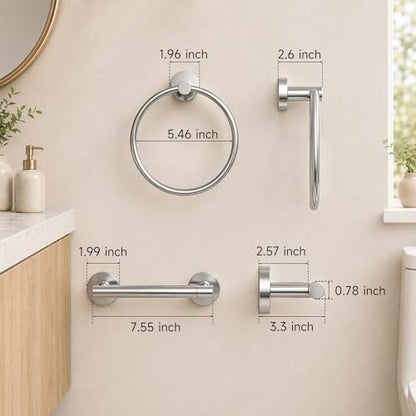 Toilet Paper Holder and Hand Towel Ring Bathroom Set | Chrome,Stainless Steel,Wall Mount,Bathroom Accessories,Hand Towel Ring and Toilet Paper Holder Set,Easy to install,Durable - color: Polished Chrome