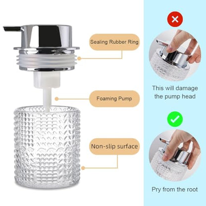 Foaming Hand Soap Dispenser, 10 oz Refillable Clear Glass Foam Soap Dispenser with Large Pump Bottle Container for Kitchen and Bathroom,1 pc - color: Silver