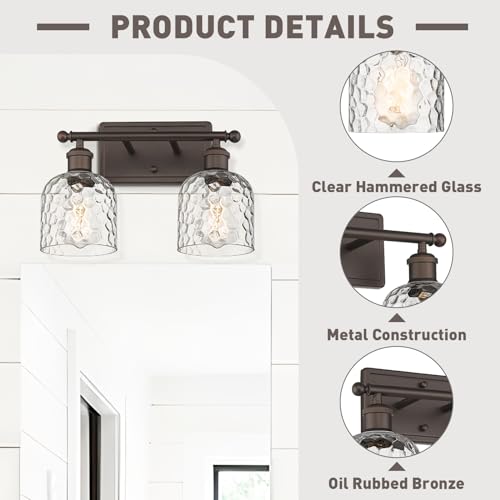 zeyu 2-Light Bathroom Vanity Light, Farmhouse Wall Sconce Lighting with Clear Hammered Glass, Oil Rubbed Bronze Finish, ZJF63B-2W ORB - color: Oil Rubbed Bronze|Hammered Glass, size: 2-Light