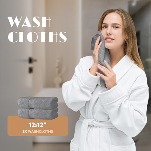 Light Gray Bath Towel Set of 6 - 100% Cotton Highly Absorbent Towels for Bathroom, 2 Luxury Bath Towels 650GSM, 2 Hand Towels, 2 Washcloths - color: Light Gray