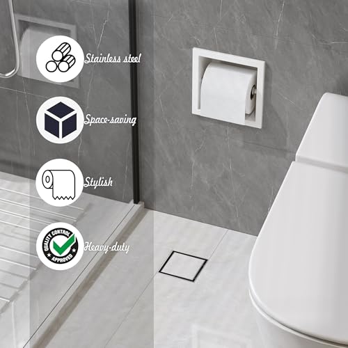 Neodrain White 304 Stainless Steel Recessed in Wall Toilet Paper Holder | Rustproof,Durable construction, Space-saving, Built-in Wall toilet paper Holder for Bathroom & RV - color: White, size: 6X6In