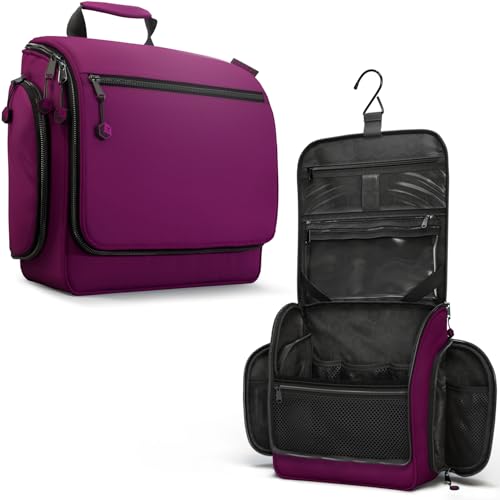 VENTURE 4TH Hanging Travel Toiletry Bag, 18 Compartments - Purple | Hangs on rails, hooks or doors; stands upright. Removable TSA pouch. Water-resistant Nylon 290D Twill, reinforced stitching. - color: Purple