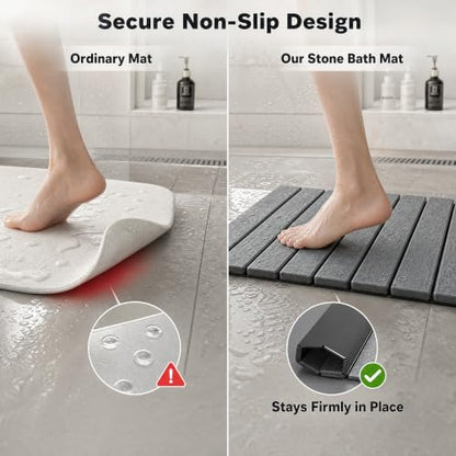 Diatomaceous Earth Bath Mat, Foldable Stone Bath Mat, 23.6 x 15.5 Inch Absorbent, Quick Drying, Diatomaceous Earth Stone Mats for Bathroom, Easy Store, Easy Clean - color: Grey 1pck
