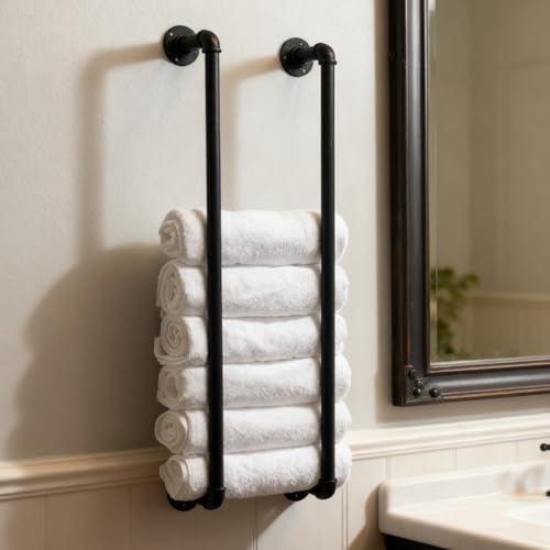 Industrial Pipe Towel Rack for Bathroom Wall Mounted,Towel Holder Black | 36 Inch,Easy To Install,Made of Galvanized Steel,Hold Up To 9 Regular Size Bath Towels,For Farmhouse Bathrooms Laundry Rooms - size: 36 Inch