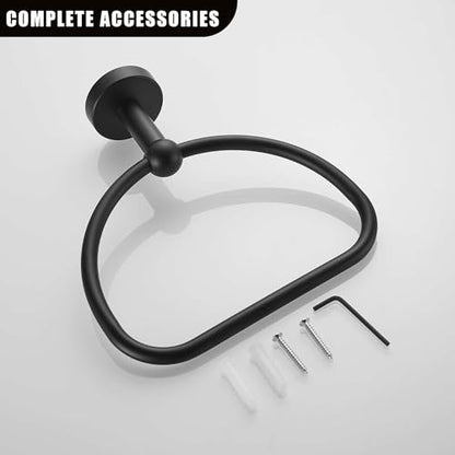 Leyden Matte Black Toilet Paper Holder and Hand Towel Holder, 2 Pieces Bathroom Hardware Accessories Set, SUS304 Stainless Steel Sturdy Wall Mount Toilet Paper Roll Holder and Towel Rack - color: Black Round Bottom
