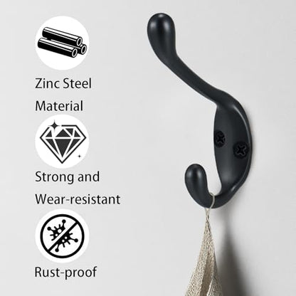 Coat Hooks 5 Pack-Heavy Duty Wall Mounted Matte Black Door Hooks Double Prong Hooks for Hanging Clothes/Towels/Key-Suitable for Bedroom/Bathroom/Entryway and Replaced - color: Matte Black