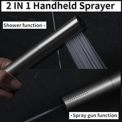 AYIVG Brushed Nickel Finish Round Brass 2 In 1 Function High Pressure Handheld Shower Head Sprayer Hand Shower Wand with 59 Inch Hose For Bathroom Shower System - color: Brushed Nickel