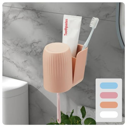 Toothbrush Holders for Bathrooms Toothbrush Holders Wall Mounted BPA-Free Tooth Brush Holder with Toothbrush Cup Drilling-Free (Brown) - color: Brown