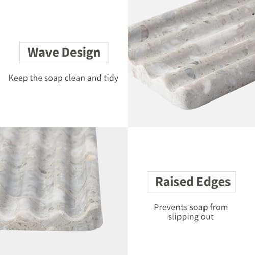 Karibiber Soap Holder for Bathroom, Grey Marble Soap Dish for Kitchen Countertop, Soap Tray with Creative Wavy Design, Soap Saver for Bath Tub, Sponges, Italian Natural Stone - color: Grey