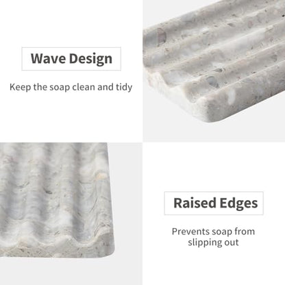 Karibiber Soap Holder for Bathroom, Grey Marble Soap Dish for Kitchen Countertop, Soap Tray with Creative Wavy Design, Soap Saver for Bath Tub, Sponges, Italian Natural Stone - color: Grey