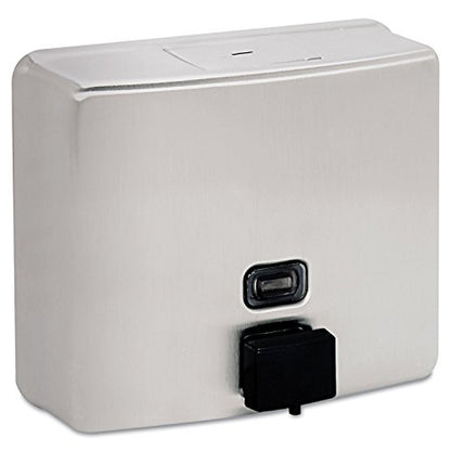 Bobrick Wall-Mounted Liquid Soap Dispenser, Satin-Finish Stainless Steel, 40 fl-oz Capacity, Vandal-Resistant Design with Refill Indicator Window, Top Fill Commercial Bathroom Accessory (Model B-4112) - size: 3.31"L x 7"W x 6.13"H, style: B-4112