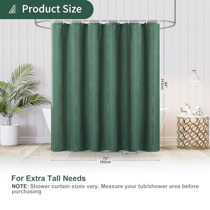 Extra Long Dark Green Shower Curtain Boho, 72 x 84 Cotton Blend Waffle Weave Stripe Textured Heavy Duty, Fabric Shower Curtain for Bathroom - color: Dark Green, size: 72"W x 84"L (Pack of 1)