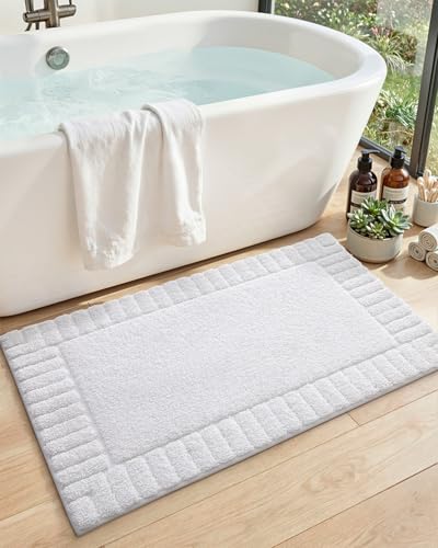 DEXI Bathroom Rugs 43x24, Non Slip Bath Mats for Bathroom Floor, Ultra Soft and Absorbent Bath Rug Shower Carpet, Machine Washable, White - color: White, size: 43" X 24" (Rectangular)