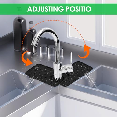 Dimeho Sink Faucet Splash Guard Mat Silicone Soap Dish Pad Faucet Handle Drip Catch Sponge Holder Sink Protector Trays for Bathroom Kitchen Countertop Gadgets Accessories 8.3 x 5.7 Inch(Black) - color: Black