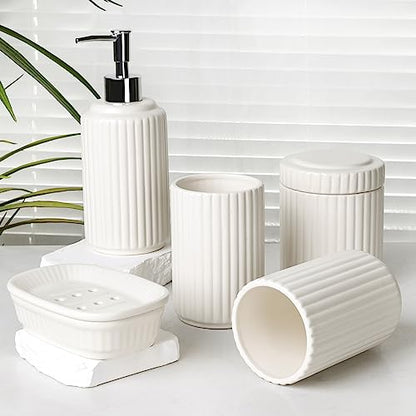 White Bathroom Accessory Set 5PCS, Ceramic Bathroom Accessories Set, Classic Design Bathroom Accessories Sets Complete, Home Apartment Modern Bathroom Decor Vanity Countertop, ANTIS'S HOME