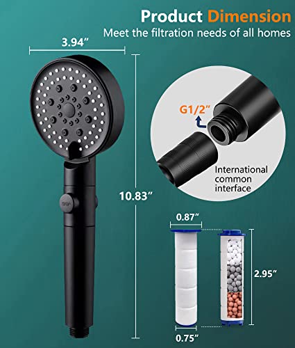 Spray Shower Head Filter with Mineral Beads, Hydro High Pressure Handheld Turbo Shower Head Filter for Hard Water, Reduces Dry Itchy Skin & Hair Loss, 2.95in Set of 6 Replacement PP-Cotton Filters - style: 2.95 x 0.87 inches