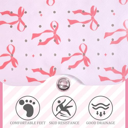Mudder Pink Bow Bathtub Mat 40 x 16 Inch Cute Tub Mat Shower Non-Slip Extra Long Bathmat with Suction Cups & Drain Holes for Bathroom Tub Non Slip
