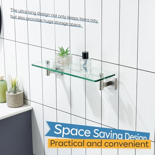 KOKOSIRI Floating Shelf Bathroom Wall Mount Shelves 16-Inch for Bedroom Living Room Kitchen Hanging Rack Brushed Stainless Steel 2 Pack B1105BR-L16-P2 - color: Brushed Nickel, size: 16-Inch(2 Pack)