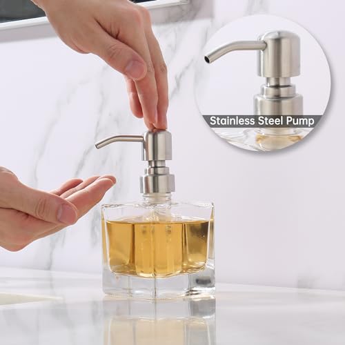 Square Bathroom Soap Dispenser Brushed Nickel, Glass Bottles with Stainless Steel Pump Cube Liquid Soap Dispenser Hand Kitchen - color: Brushed Nickel