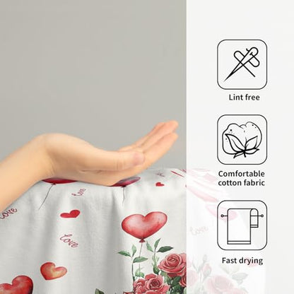 Giwawa Watercolor Valentine Truck Hand Towel Red Rose Flowers Kitchen Towels Love Heart Cotton Towel Set of 2 - color: Valentine Rose Truck-red, size: 28.3" x 14.4"(Pack of 2)