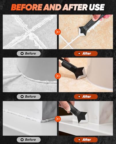 Saker Silicone Caulking Tool 3-in-1 Grout Removal Tool Classic Black | Sealant Finishing Scraper with Stainless Steelhead, Seam Repair Kit for Bathroom, Kitchen, Floor, Window and Sink Joints - style: Classic Black