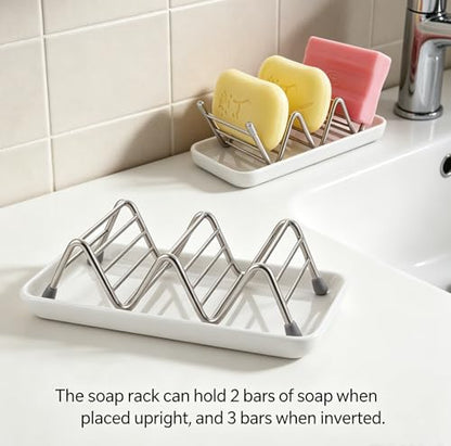 Heavy Weight 3.28oz Soap Dish with Removable Ceramic Drain Tray, 304 Stainless Steel Rustproof Self Draining Holder, Ideal for Regular Bar Soap, Bathroom Kitchen Sink, Creamy White Style No.1 - color: Creamy White