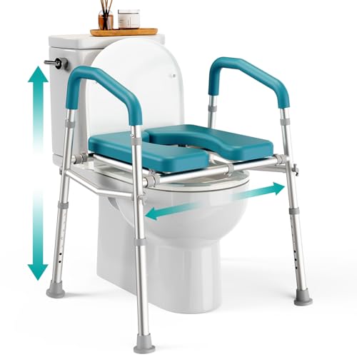 PELEGON Raised Toilet Seat with Handles (400lb) - Adjustable Height & Width Toilet Chair with Arms, Toilet Riser with Handles, Toilet Chair Over Toilet, Handicap Toilet Seat for Elderly (Teal) - color: Teal