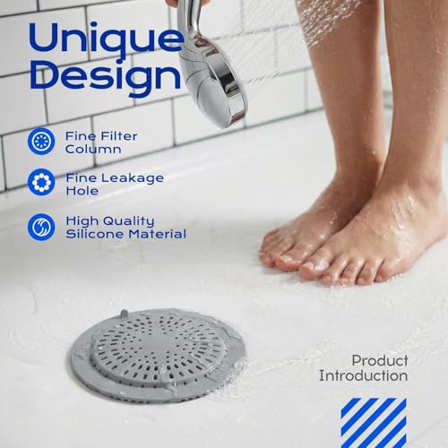 VLM 2 Pack Shower Drain Hair Catcher, Upgraded Drain Cover with Strong Suction Cups, Anti-Clog Hair Trap Stopper for Bathtub Shower Sink Laundry - color: Grey Classic Style