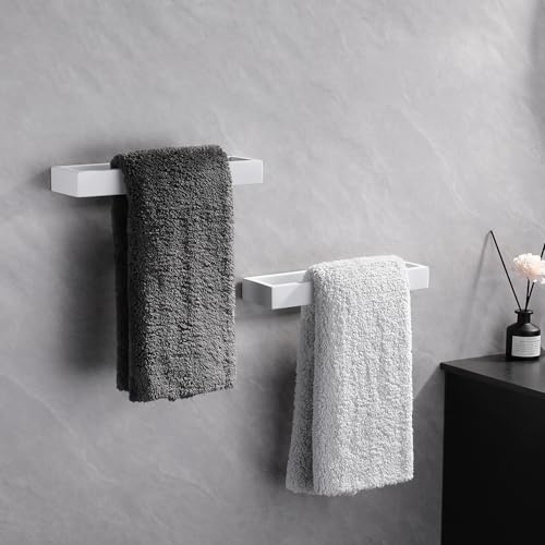 GERZWY Bath Towel Holder Stainless Steel Towel Hanger Wall Mount Towel Ring for Bathroom 2 Pack, White - color: White