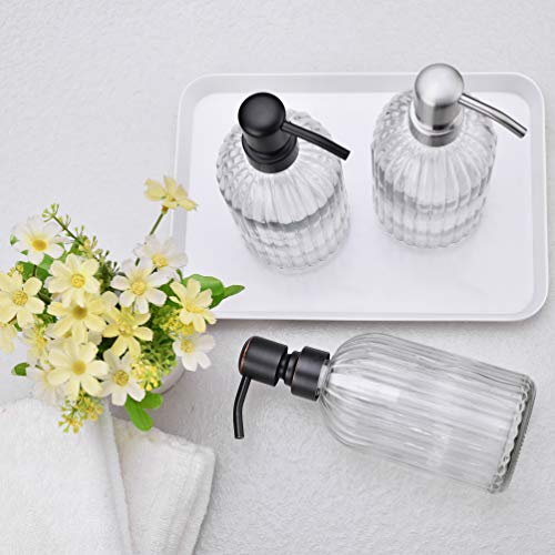 Glass Soap Dispensers for Kitchen and Bathroom, 16oz Heavey Glass Bottle, Stainless Steel Brushed Nickel Pump,Clear Farmhouse Bathroom Soap Dispenser - color: Brushed Nickle, size: 1-Pack