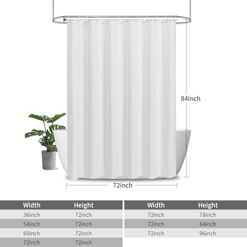 Extra Long Fabric Shower Curtain with Waterproof Layer,72x84,White | 2-in-1 Design,Linen Textured,100% Waterproof TPU-Laminated Backing,Magnetic Weighted,Machine Washable,For Bathroom,Hotel - color: White, size: 72"W x 84"L (Pack of 1)