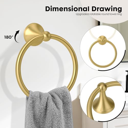 4 Piece Antique Bathroom Hardware Accessories Set Brushed Gold,24 Inch Towel Bar Set,Towel Rack Set,Bathroom Towel Holder Set - color: Brushed Gold