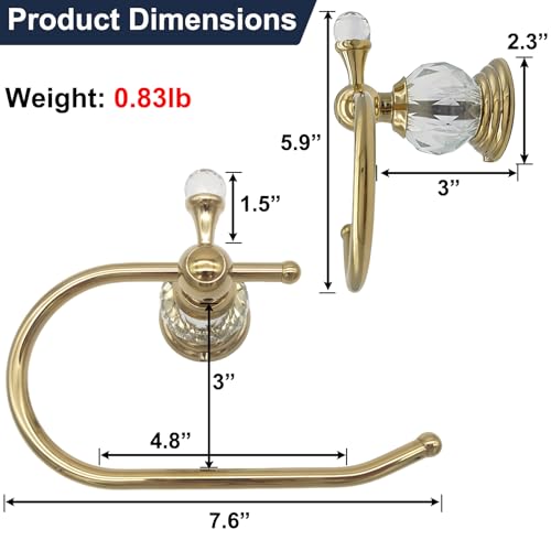 Gold Toilet Paper Holder with Crystal, Tissue Roll Holder Wall Mounted | Stainless Steel Rust-Resistant Hand Towel Holder Bathroom Hardware, Polished Gold Finished, Fits Bathroom & Kitchen - color: Toilet Paper Holder