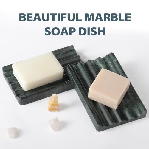 Karibiber 2 Pcs Soap Holder for Bathroom, Marble Soap Dish for Kitchen Countertop, Green Soaps Tray with Creative Wavy Design, Soaps Saver for Bath Tub, Sponges, Indian Natural Stone - color: Green
