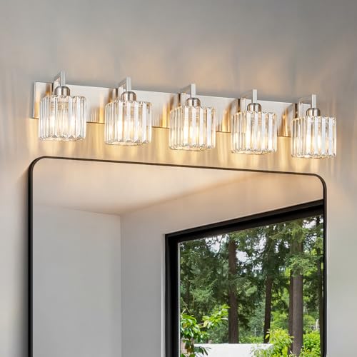Modern Bathroom Vanity Light 5-Lights Brushed Nickel Vanity Light Crystal Wall Light Bathroom Light Fixtures - color: Nickel Crooked, size: 5-light
