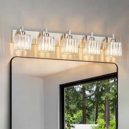 Modern Bathroom Vanity Light 5-Lights Brushed Nickel Vanity Light Crystal Wall Light Bathroom Light Fixtures - color: Nickel Crooked, size: 5-light