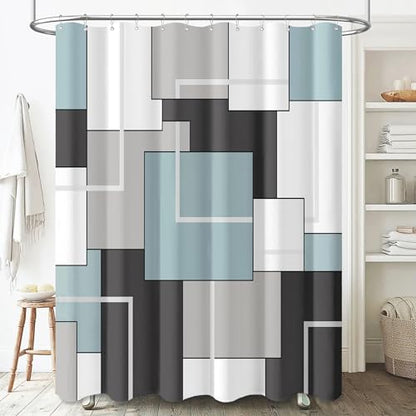 54x78 Stall Geometric Waterproof Fabric Shower Curtain Set, Fog Blue | Narrow Long, Premium Polyester, Weighted Hem, 10 Plastic Hook, Vibrant Color, Wrinkle-resistant, Quick-Dry, Machine Washable - color: Fog Blue, size: 54"W x 78"L (Pack of 1)